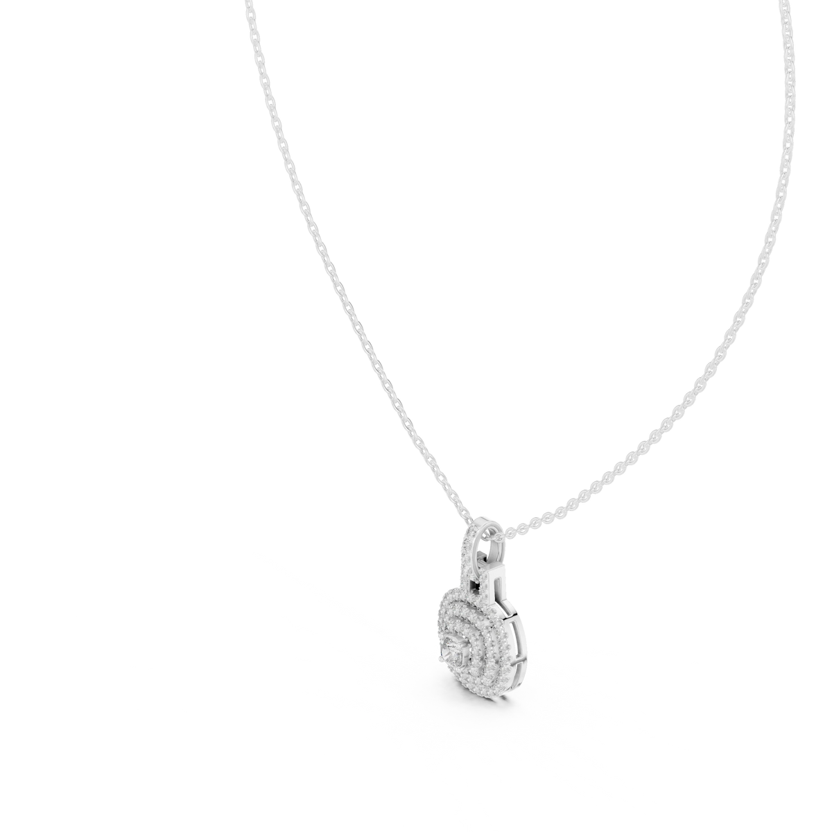 Cushion Triple Halo Moissanite Pendant in white 925 sterling silver, view 2