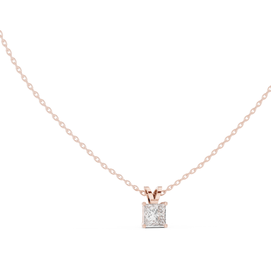 Princess Cut Moissanite Solitaire Pendant with V Bail in rose 925 sterling silver, view 1