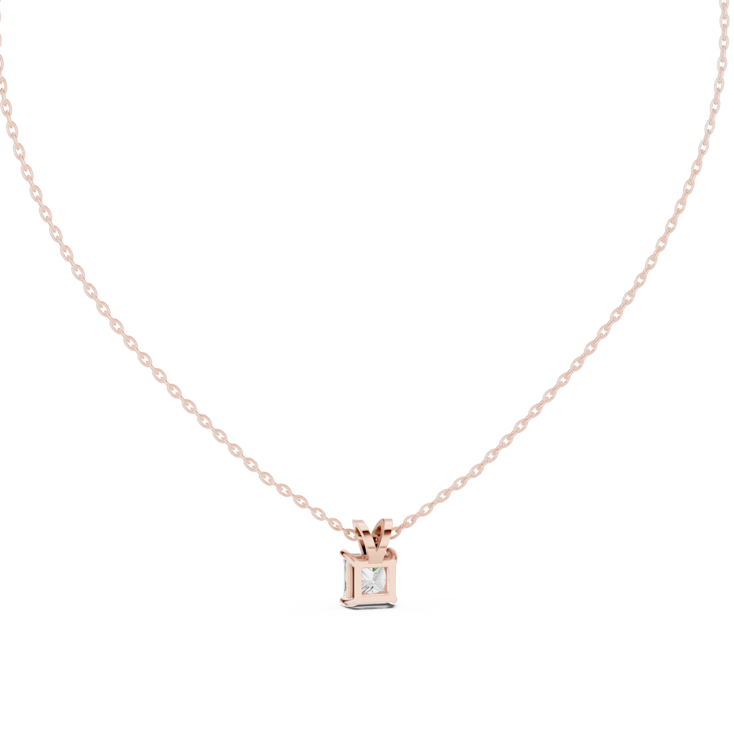 Princess Cut Moissanite Solitaire Pendant with V Bail in rose 925 sterling silver, view 4