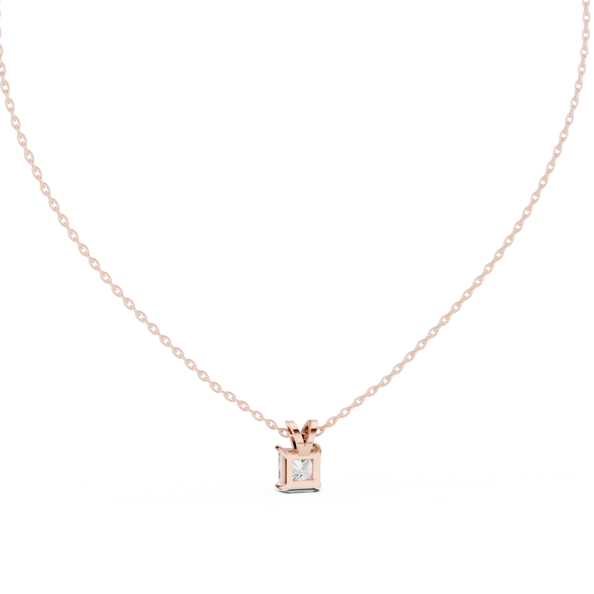 Princess Cut Moissanite Solitaire Pendant with V Bail in rose 925 sterling silver, view 4