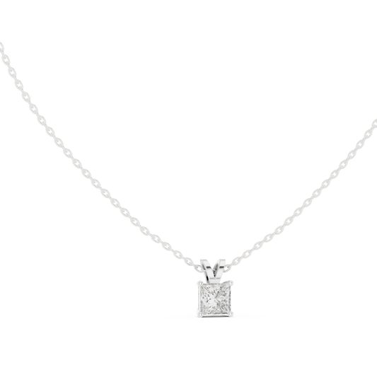 Princess Cut Moissanite Solitaire Pendant with V Bail in white 925 sterling silver, view 1