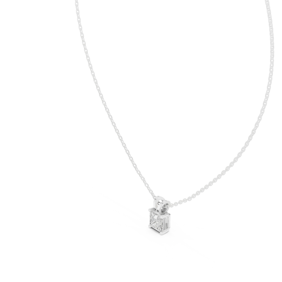 Princess Cut Moissanite Solitaire Pendant with V Bail in white 925 sterling silver, view 2