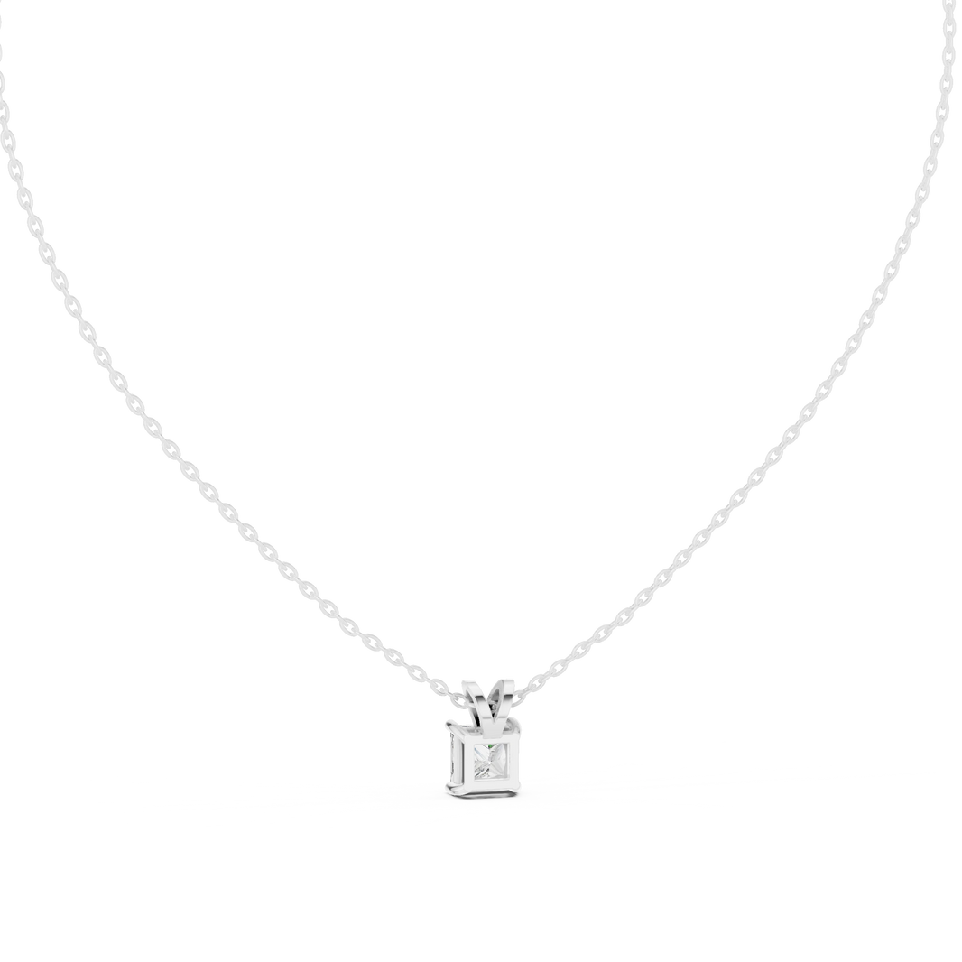 Princess Cut Moissanite Solitaire Pendant with V Bail in white 925 sterling silver, view 4