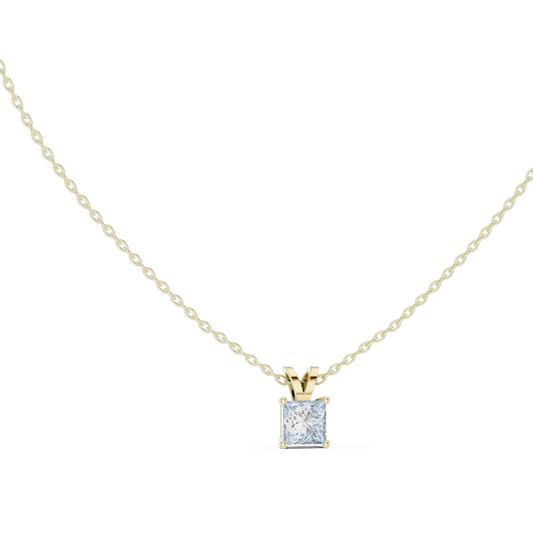 Princess Cut Moissanite Solitaire Pendant with V Bail in yellow 925 sterling silver, view 1