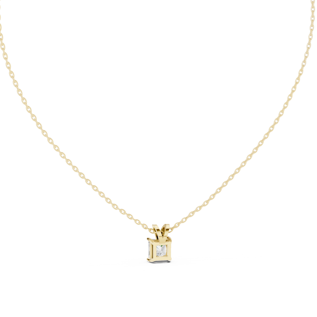 Princess Cut Moissanite Solitaire Pendant with V Bail in yellow 925 sterling silver, view 4