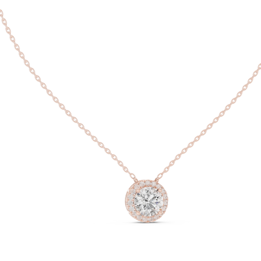 Round Halo Moissanite Station Pendant in rose 925 sterling silver, view 1