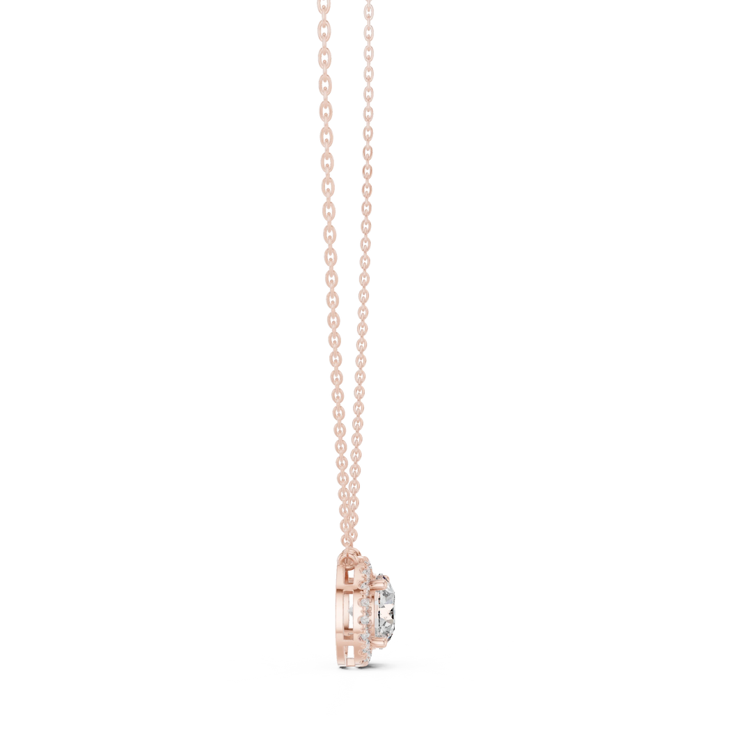 Round Halo Moissanite Station Pendant in rose 925 sterling silver, view 3