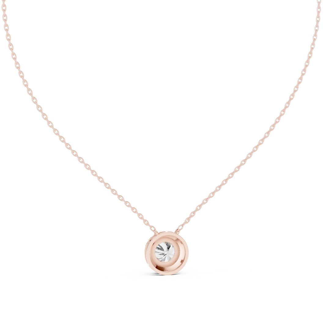 Round Halo Moissanite Station Pendant in rose 925 sterling silver, view 4