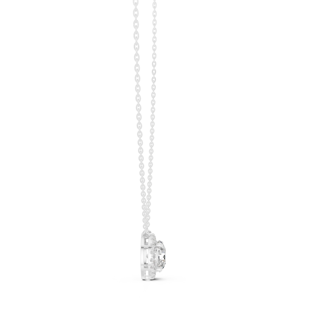 Round Halo Moissanite Station Pendant in white 925 sterling silver, view 3