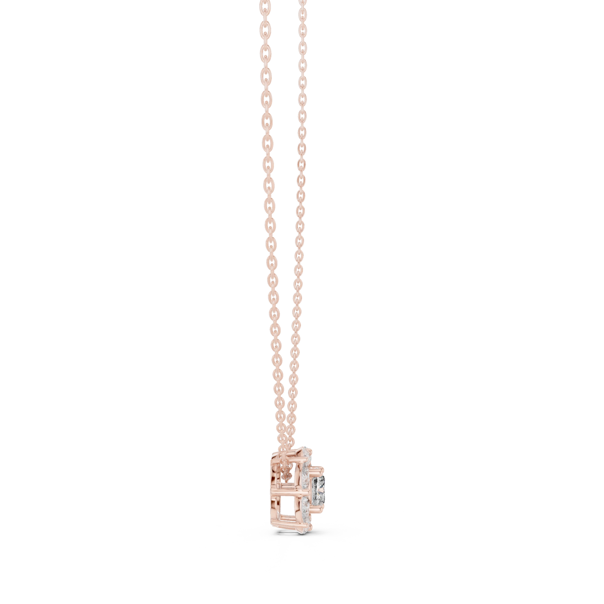 Cushion and Pear Cluster Moissanite Pendant in rose 925 sterling silver, view 3