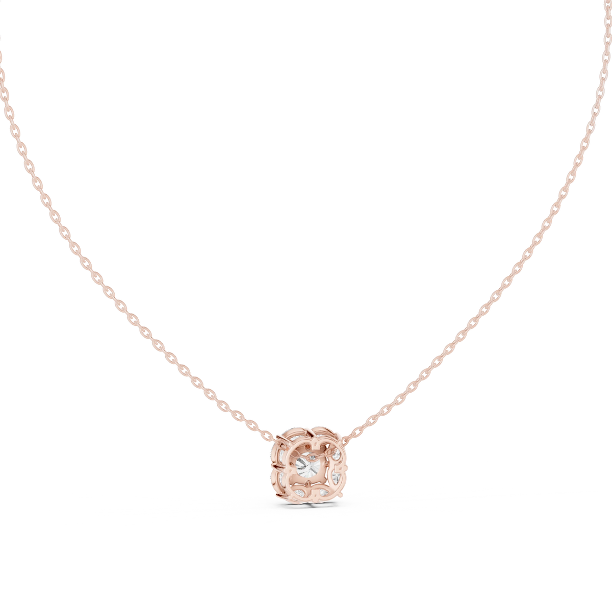 Cushion and Pear Cluster Moissanite Pendant in rose 925 sterling silver, view 4