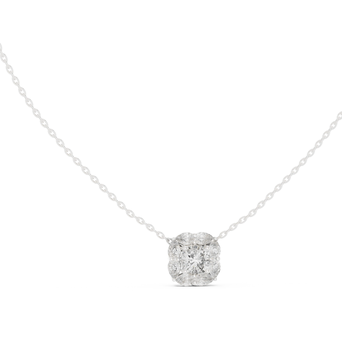 Cushion and Pear Cluster Moissanite Pendant in white 925 sterling silver, view 1