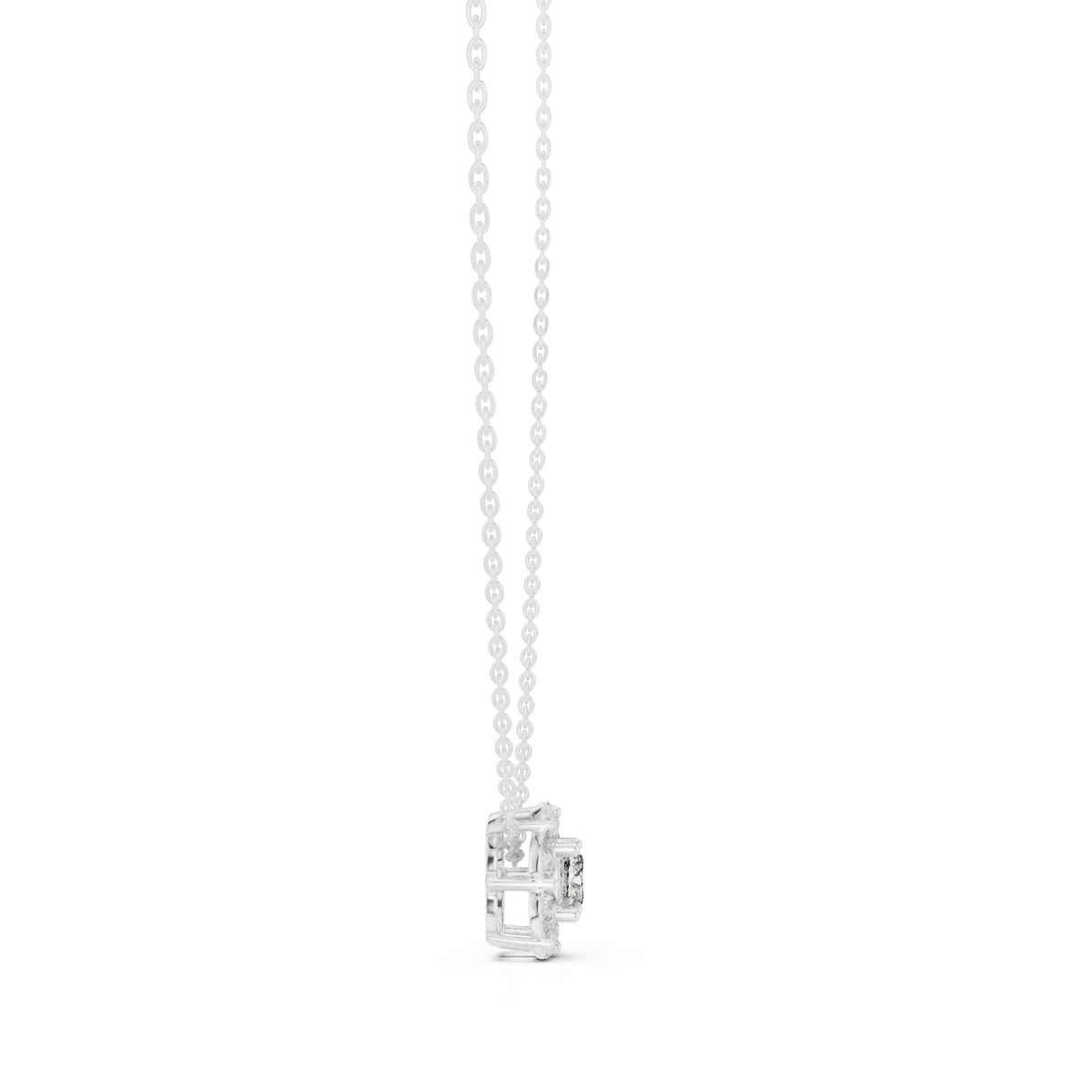 Cushion and Pear Cluster Moissanite Pendant in white 925 sterling silver, view 3