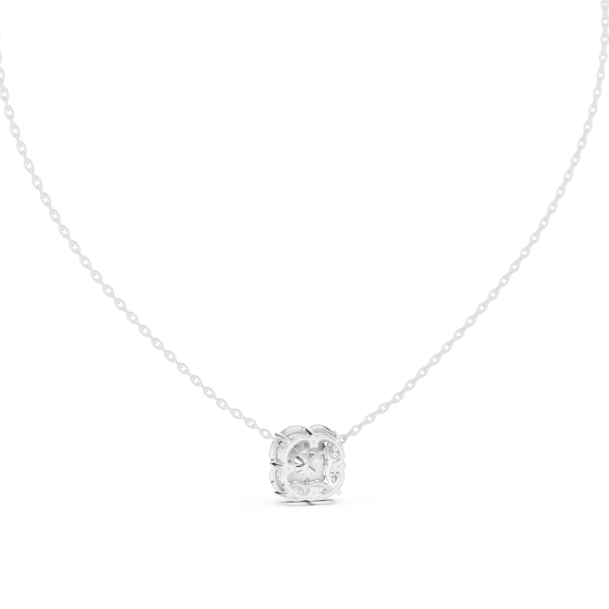 Cushion and Pear Cluster Moissanite Pendant in white 925 sterling silver, view 4