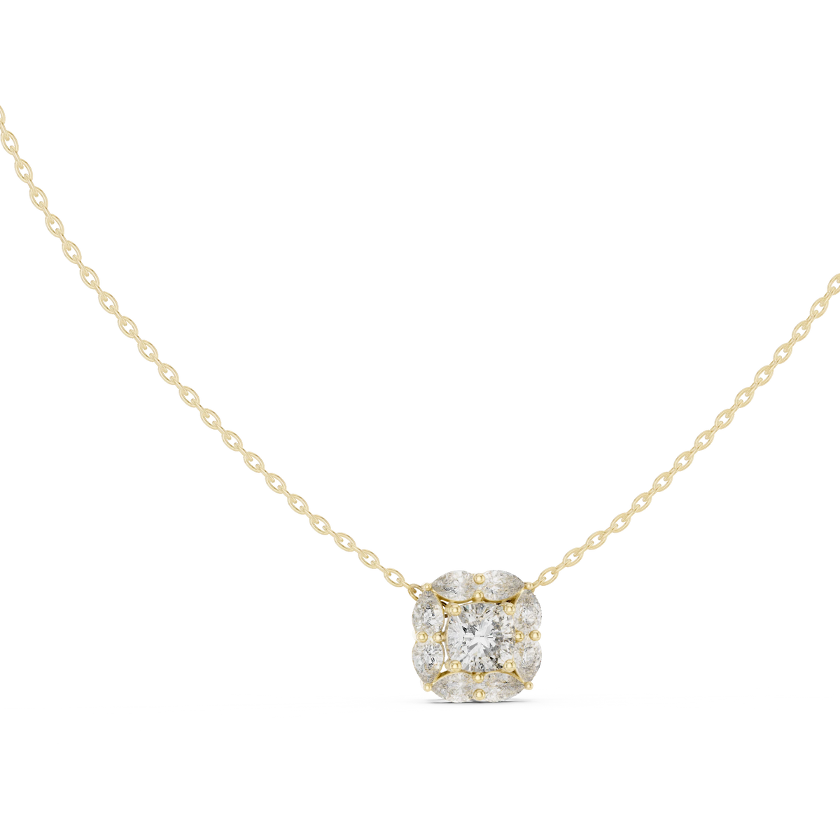 Cushion and Pear Cluster Moissanite Pendant in yellow 925 sterling silver, view 1