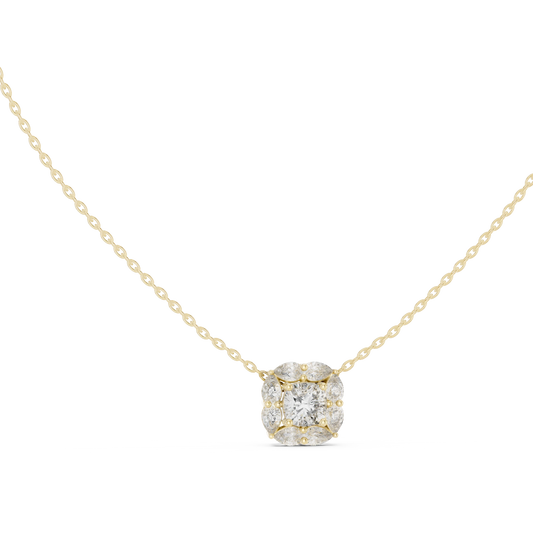 Cushion and Pear Cluster Moissanite Pendant in yellow 925 sterling silver, view 1
