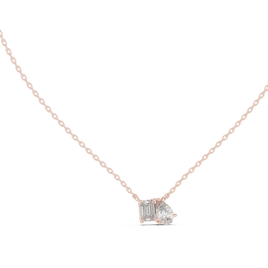 Emerald Cut and Pear Toi et Moi Moissanite Pendant in rose 925 sterling silver, view 1