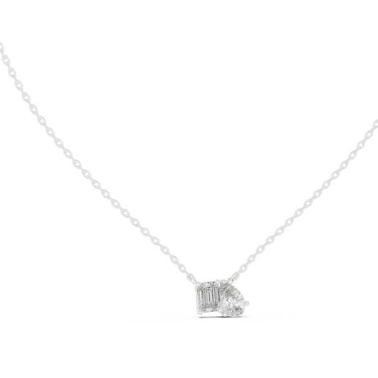 Emerald Cut and Pear Toi et Moi Moissanite Pendant in white 925 sterling silver, view 1
