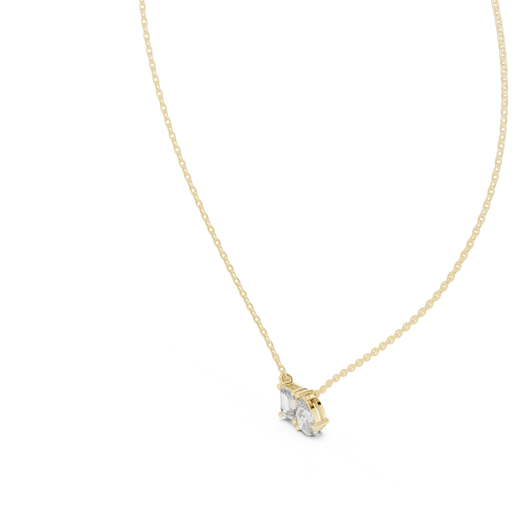 Emerald Cut and Pear Toi et Moi Moissanite Pendant in yellow 925 sterling silver, view 2