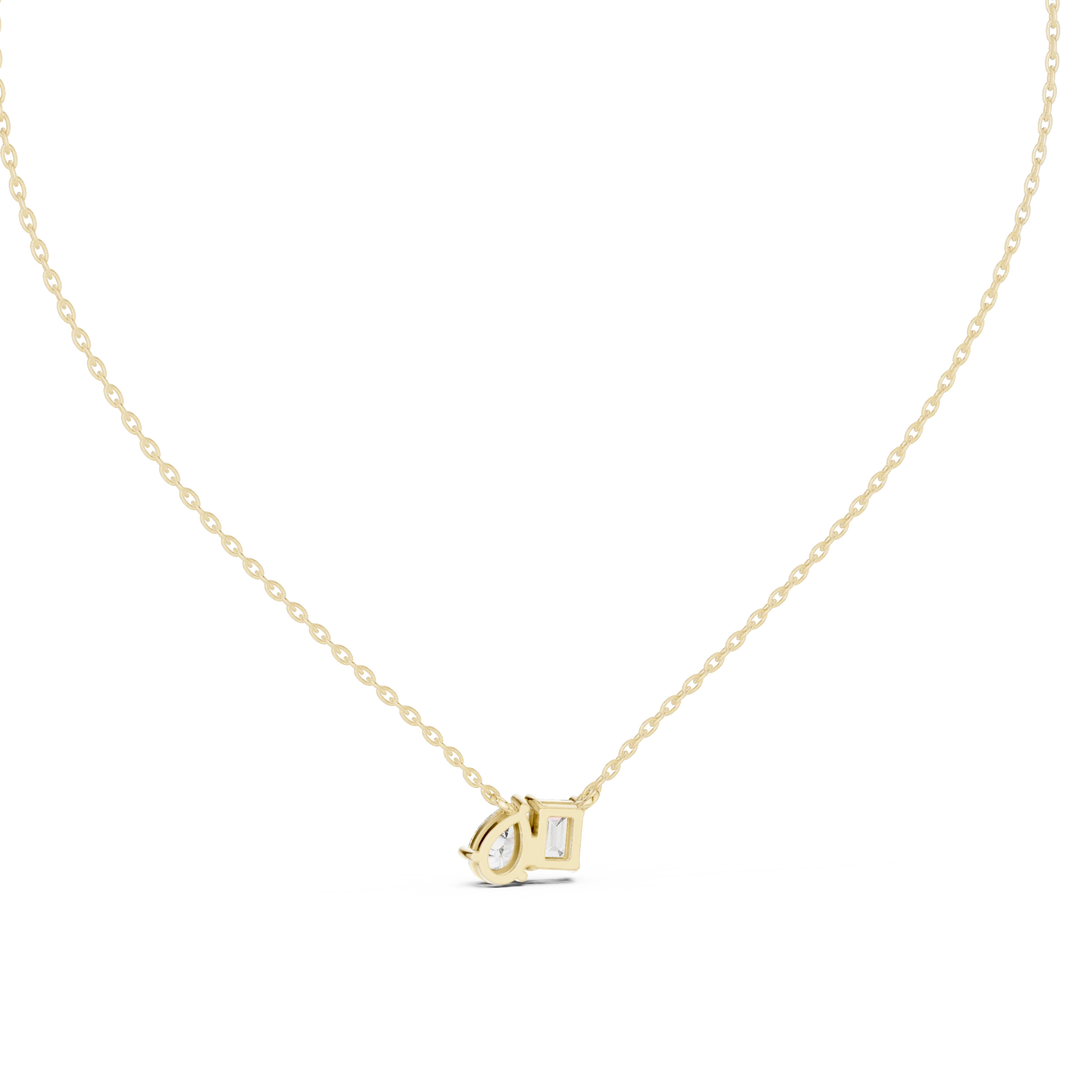 Emerald Cut and Pear Toi et Moi Moissanite Pendant in yellow 925 sterling silver, view 4