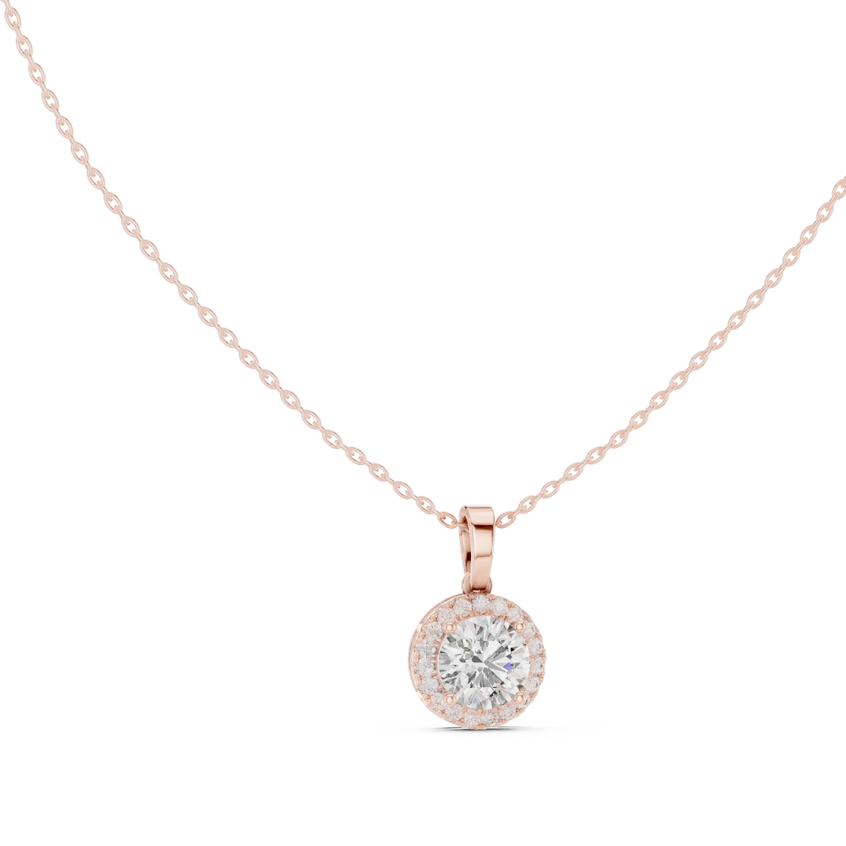Round Halo Moissanite Pendant in rose 925 sterling silver, view 1
