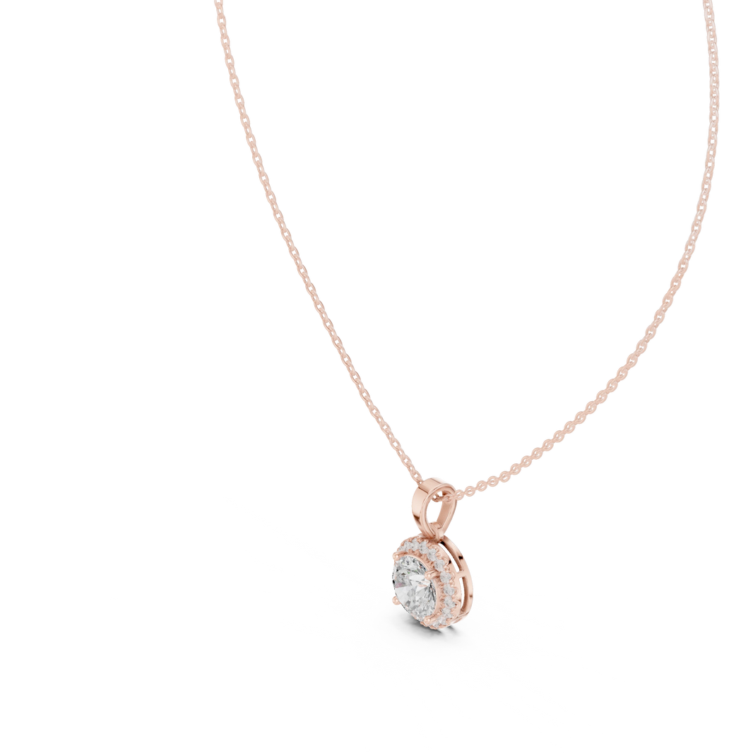 Round Halo Moissanite Pendant in rose 925 sterling silver, view 2