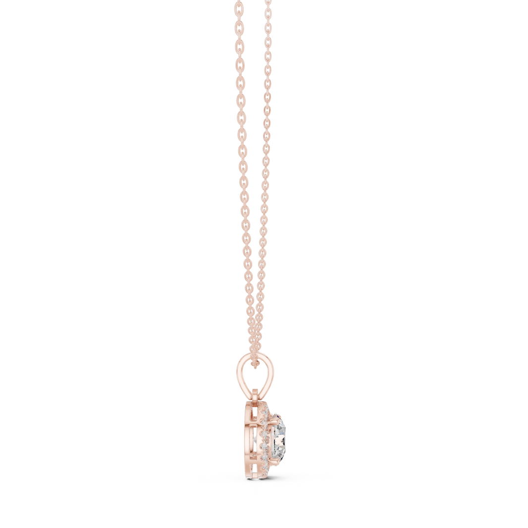 Round Halo Moissanite Pendant in rose 925 sterling silver, view 3