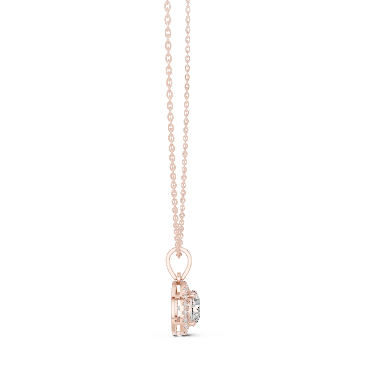Round Halo Moissanite Pendant in rose 925 sterling silver, view 3