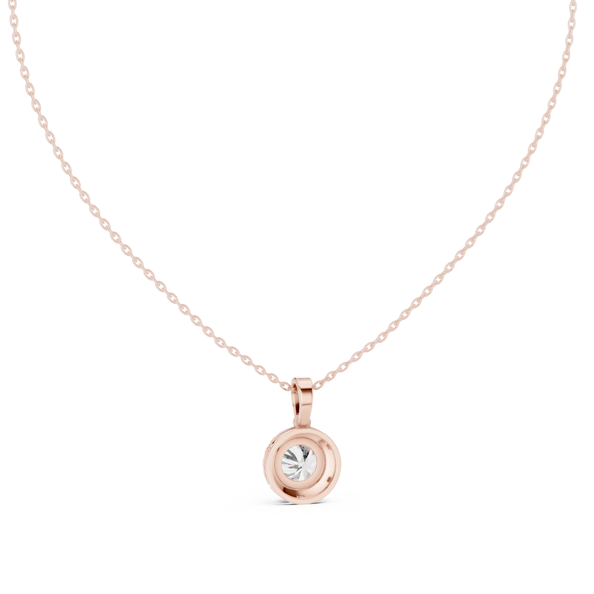 Round Halo Moissanite Pendant in rose 925 sterling silver, view 4