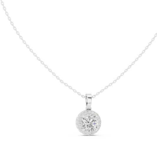 Round Halo Moissanite Pendant in white 925 sterling silver, view 1