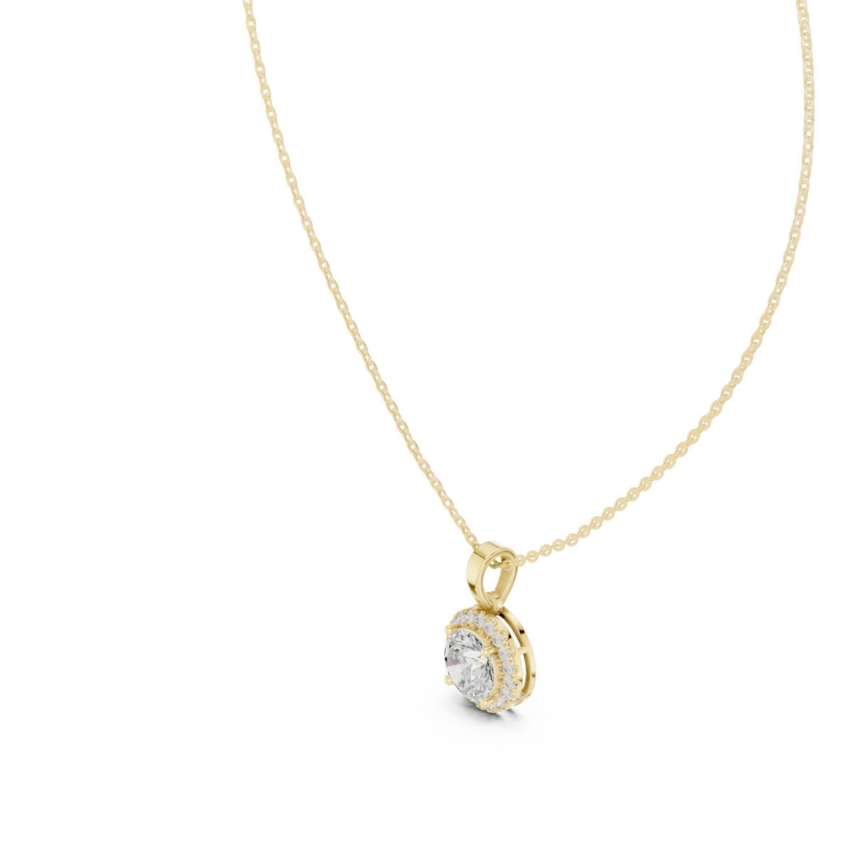 Round Halo Moissanite Pendant in yellow 925 sterling silver, view 2