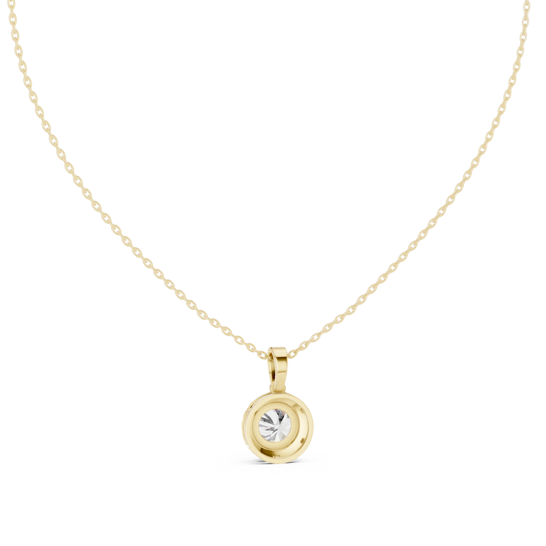 Round Halo Moissanite Pendant in yellow 925 sterling silver, view 4