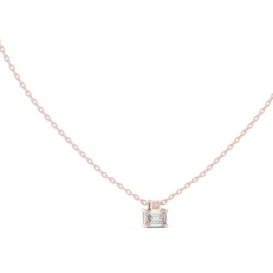 East West Emerald Cut Moissanite Box Bail Pendant in rose 925 sterling silver, view 1