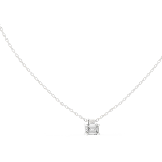 East West Emerald Cut Moissanite Box Bail Pendant in white 925 sterling silver, view 1