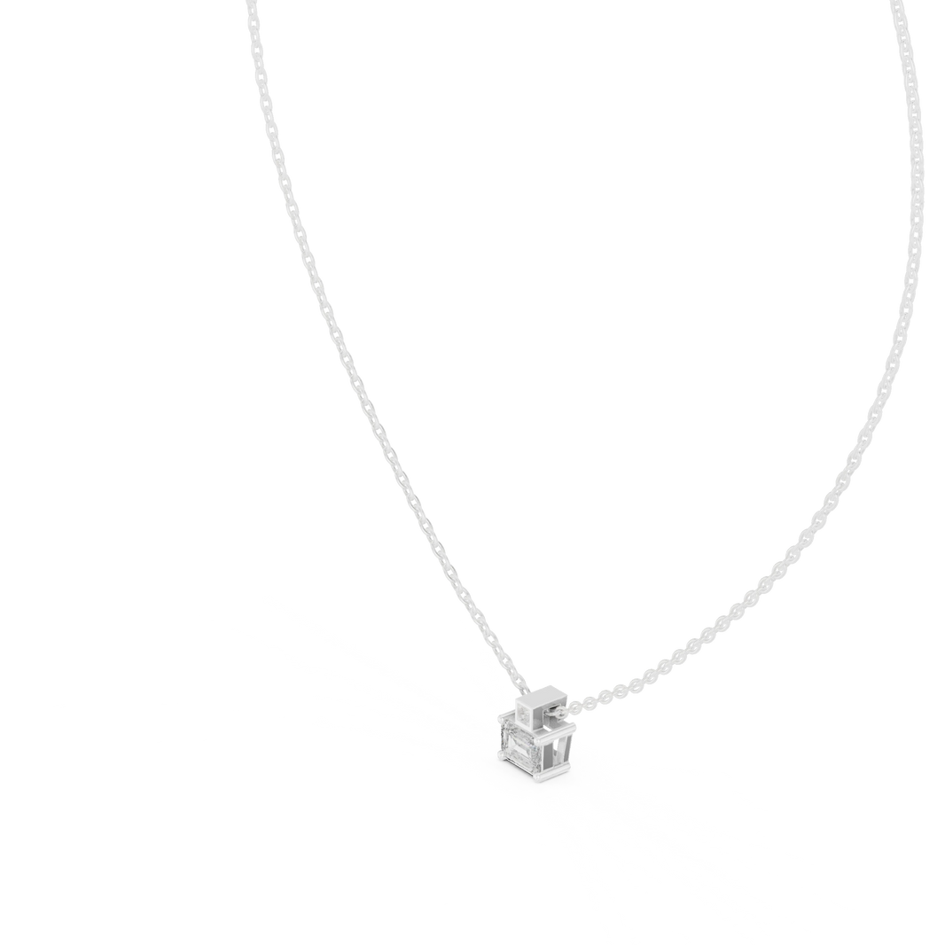 East West Emerald Cut Moissanite Box Bail Pendant in white 925 sterling silver, view 2