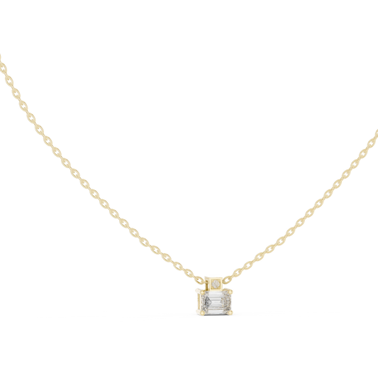 East West Emerald Cut Moissanite Box Bail Pendant in yellow 925 sterling silver, view 1