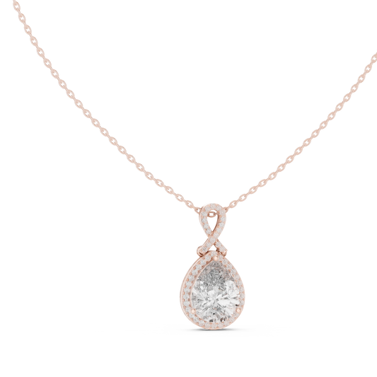 Pear Halo Moissanite Pendant with Infinity Bail in rose 925 sterling silver, view 1