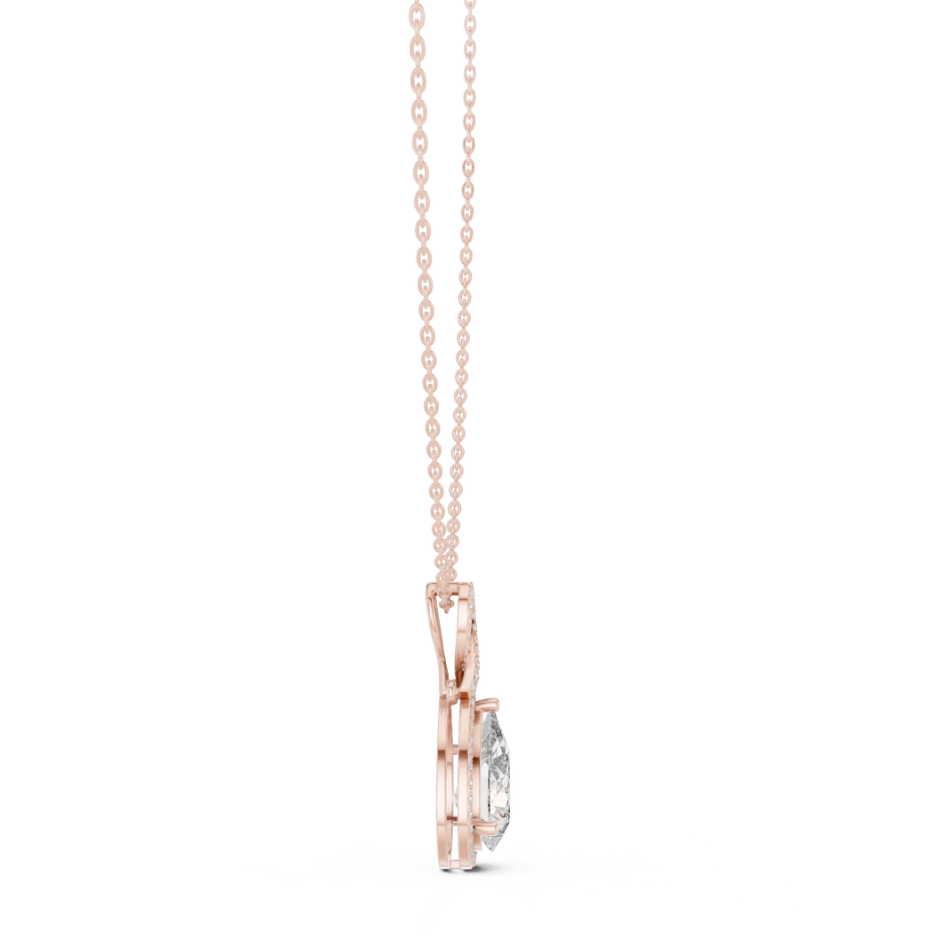 Pear Halo Moissanite Pendant with Infinity Bail in rose 925 sterling silver, view 3