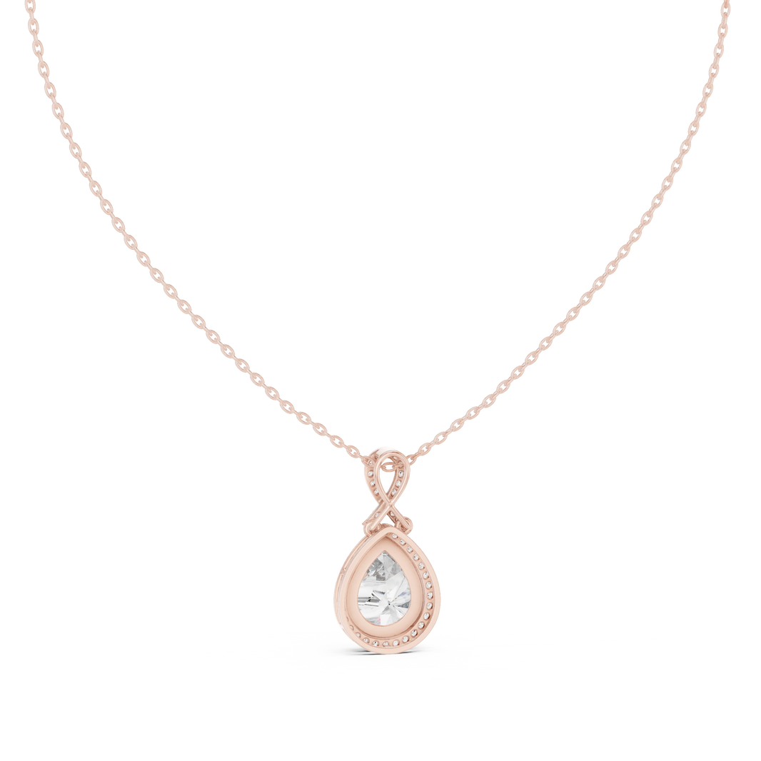 Pear Halo Moissanite Pendant with Infinity Bail in rose 925 sterling silver, view 4