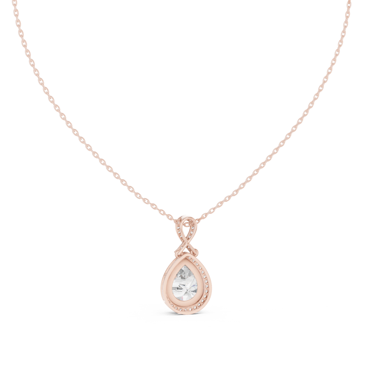 Pear Halo Moissanite Pendant with Infinity Bail in rose 925 sterling silver, view 4