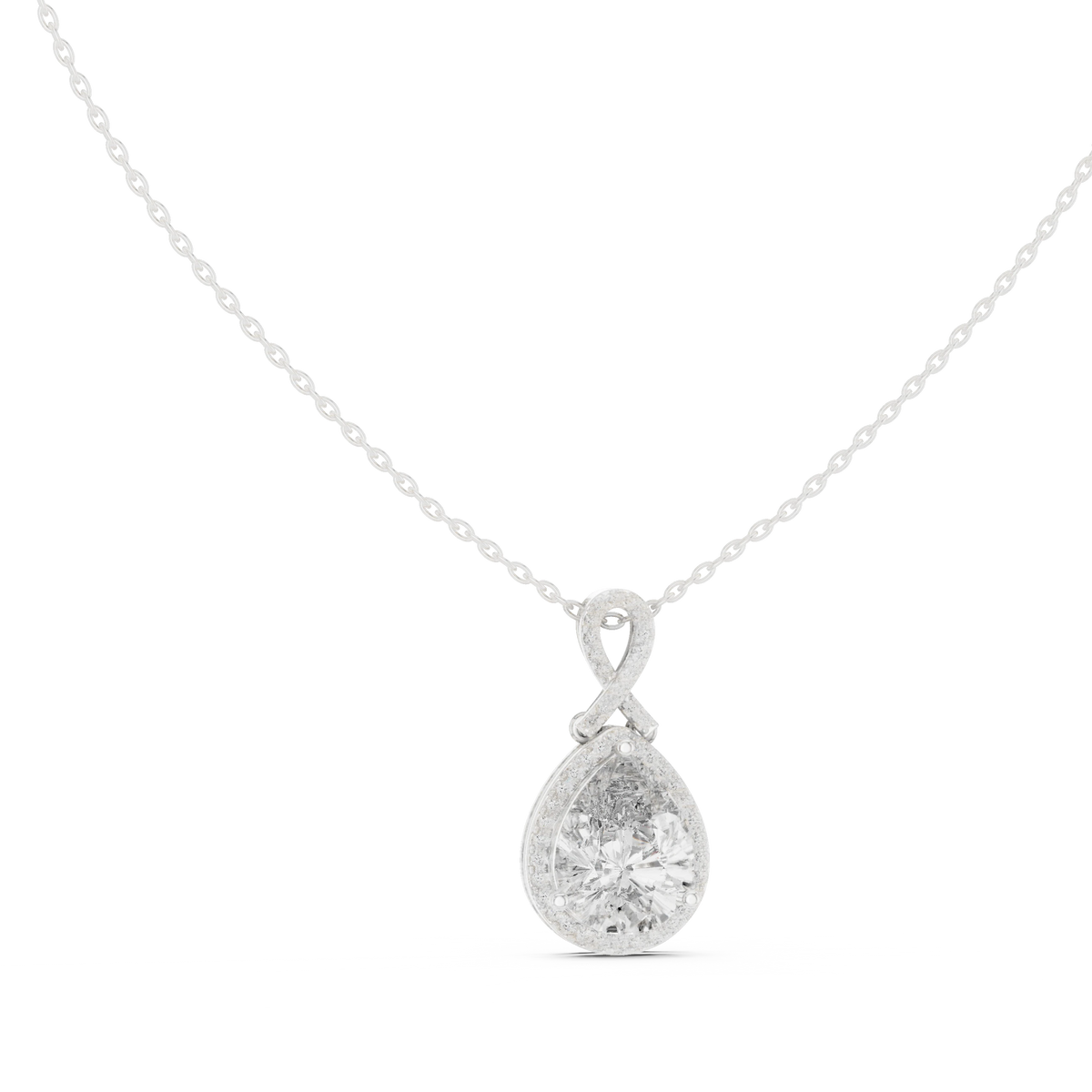 Pear Halo Moissanite Pendant with Infinity Bail in white 925 sterling silver, view 1