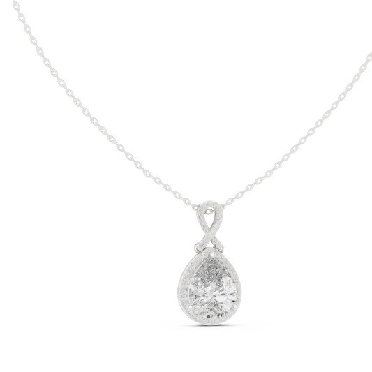 Pear Halo Moissanite Pendant with Infinity Bail in white 925 sterling silver, view 1