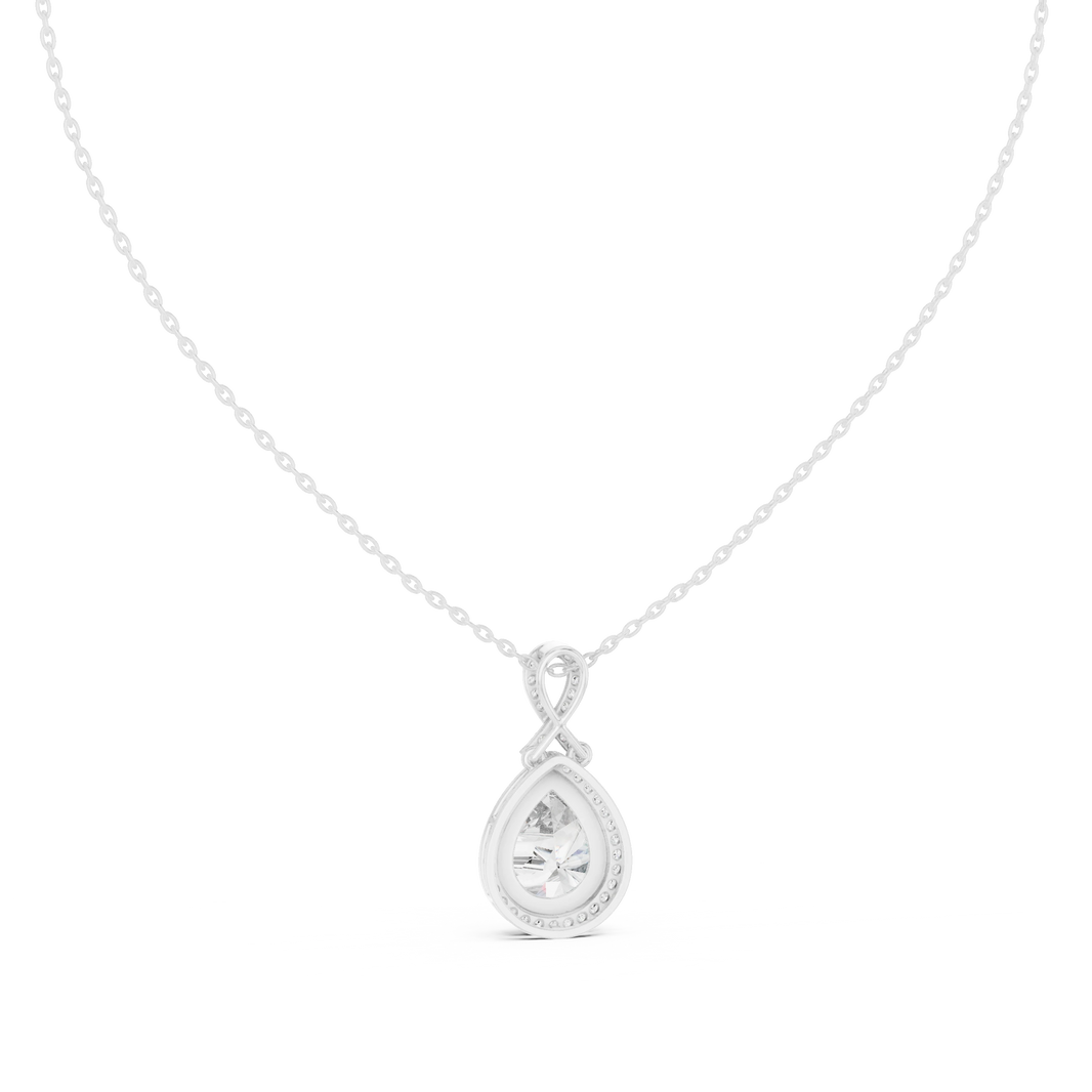 Pear Halo Moissanite Pendant with Infinity Bail in white 925 sterling silver, view 4
