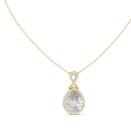 Pear Halo Moissanite Pendant with Infinity Bail in yellow 925 sterling silver, view 1