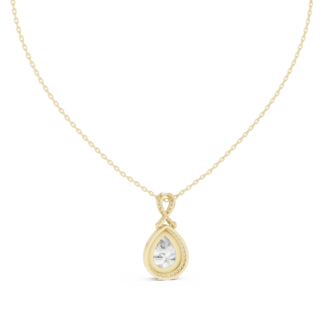 Pear Halo Moissanite Pendant with Infinity Bail in yellow 925 sterling silver, view 4