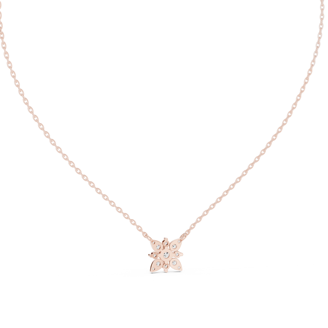Star Flower Cluster Moissanite Station Pendant in rose 925 sterling silver, view 4