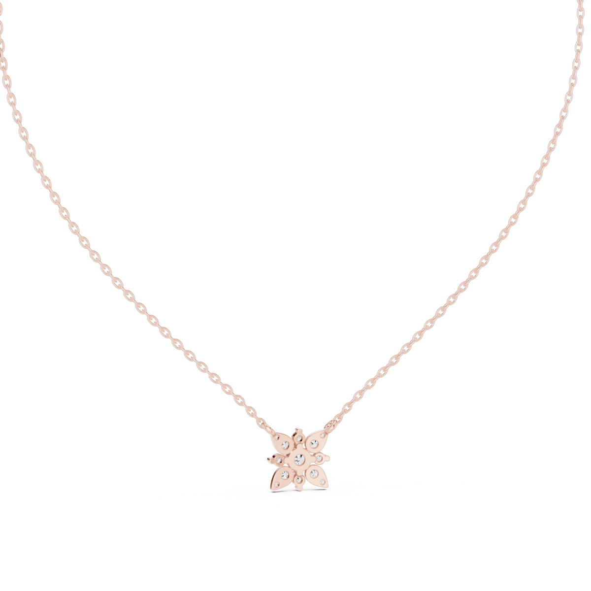 Star Flower Cluster Moissanite Station Pendant in rose 925 sterling silver, view 4