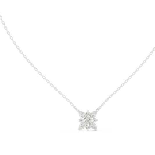 Star Flower Cluster Moissanite Station Pendant in white 925 sterling silver, view 1