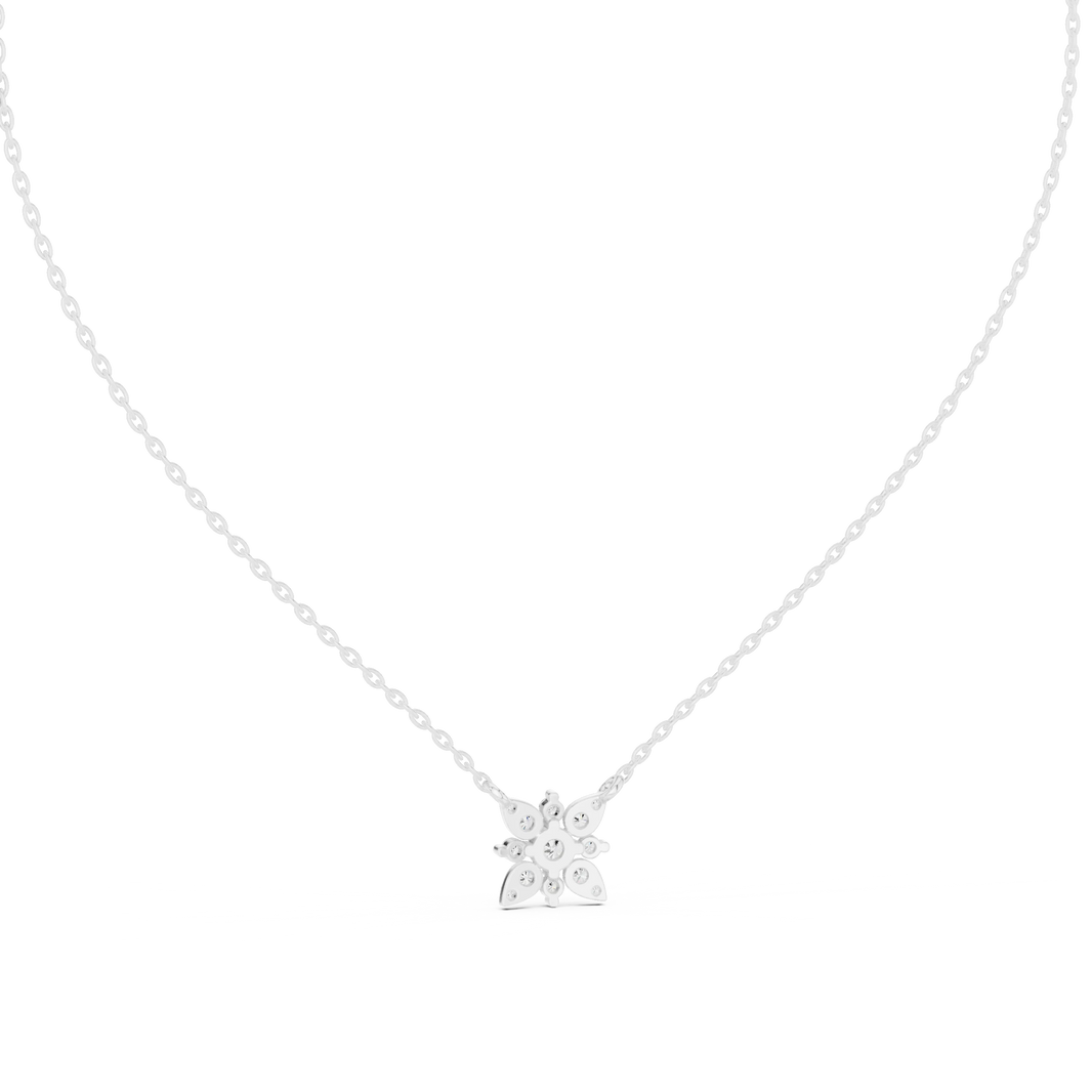 Star Flower Cluster Moissanite Station Pendant in white 925 sterling silver, view 4