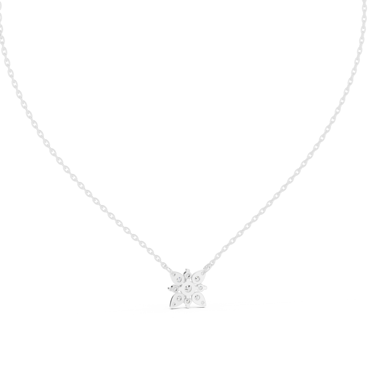 Star Flower Cluster Moissanite Station Pendant in white 925 sterling silver, view 4